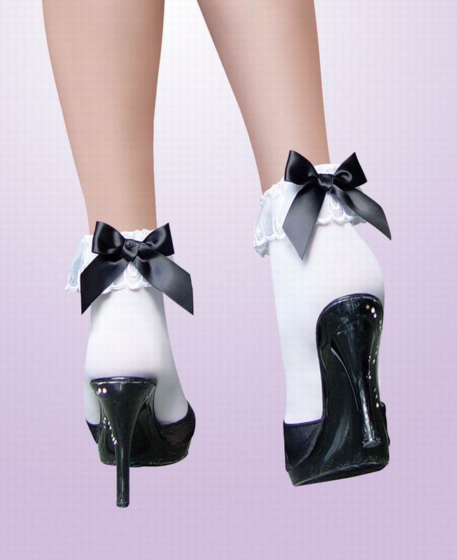 New Fashion Ankle Socks with Ruffle Black Bow